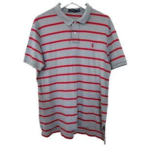 Polo Ralph Lauren Mens XL Gray Red Stripes Pony Single Stitch Slits Buttons FLAW